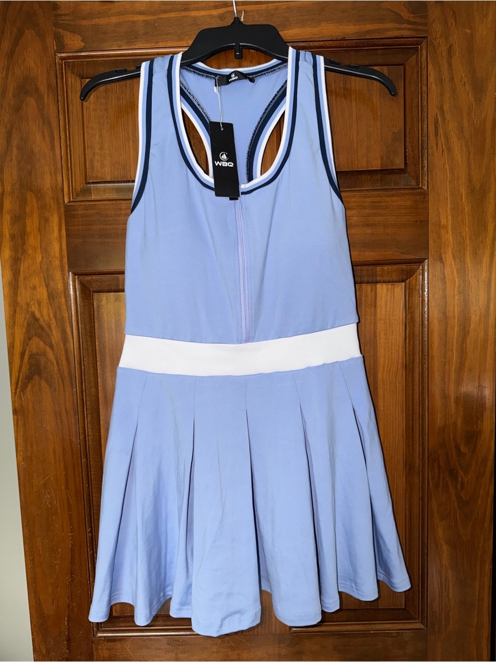 WBQ Light Blue Athletic Tennis Dress with Navy & White Trim